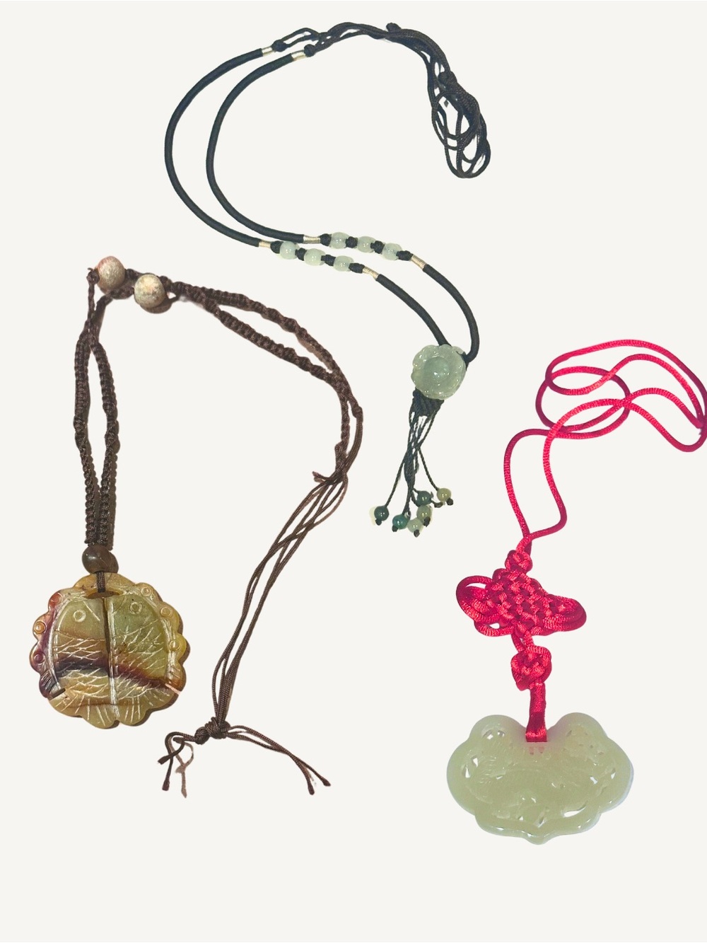 Three Xiuyan Jade Carved Amulet Necklaces
